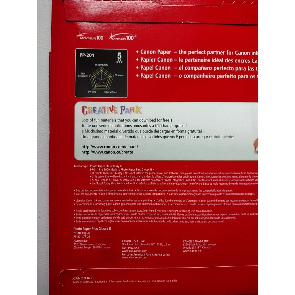 Canon‎ Photo Paper Plus Glossy II 8.5x11 PP-201 20 Sheets 2 Pack 40 Total NEW